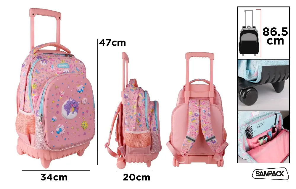 SCHOOL BACKPACK WITH TROLLEY AND WHEELS