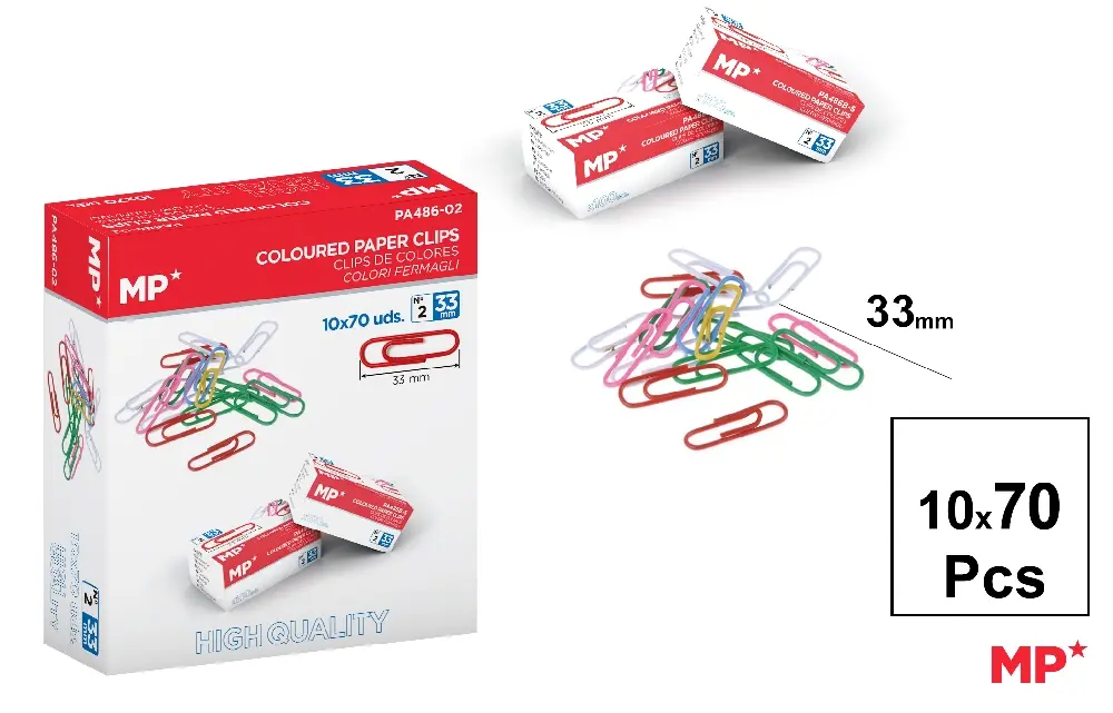 COLORED CLIPS 33 mm BOX 70 PCS x 10