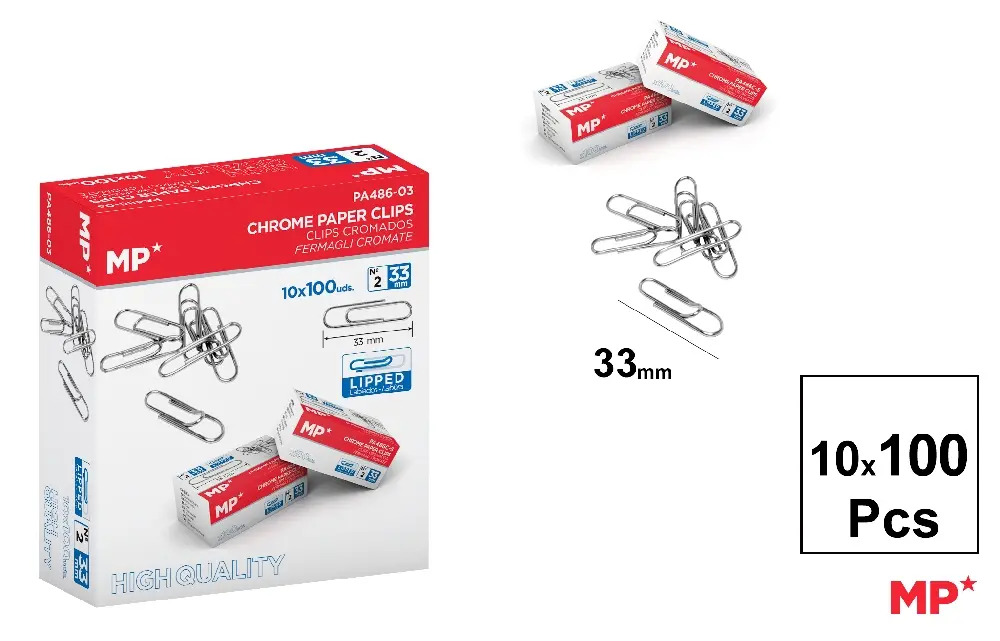 CHROME CLIPS 33 mm BOX 100 PCS x 10
