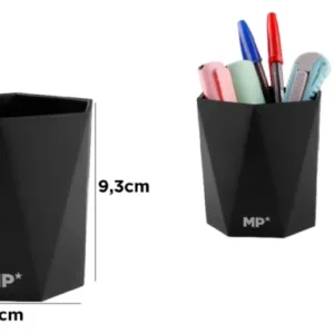BLACK PLASTIC PENCIL HOLDER.