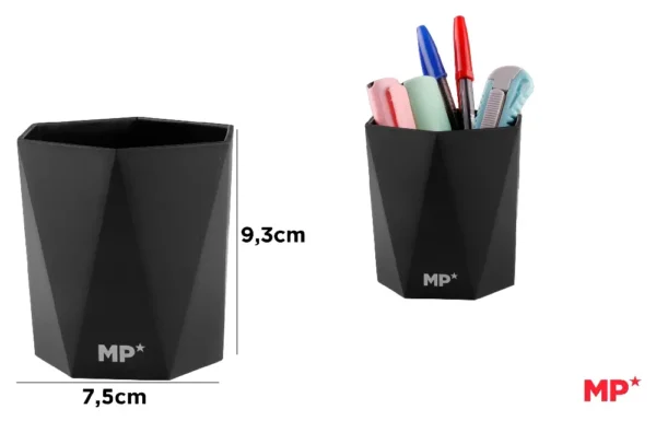 BLACK PLASTIC PENCIL HOLDER.