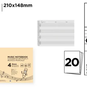 MUSIC NOTEBOOK 4 STAVES A5 CERV