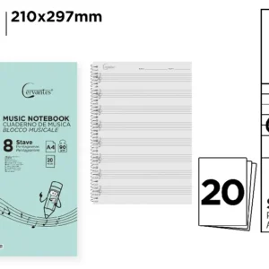 MUSIC NOTEBOOK 8 STAVES A4 CERV