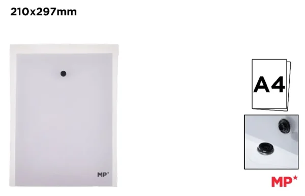 TRANSPARENT BUTTON CLOSURE ENVELOPE FOLDER.