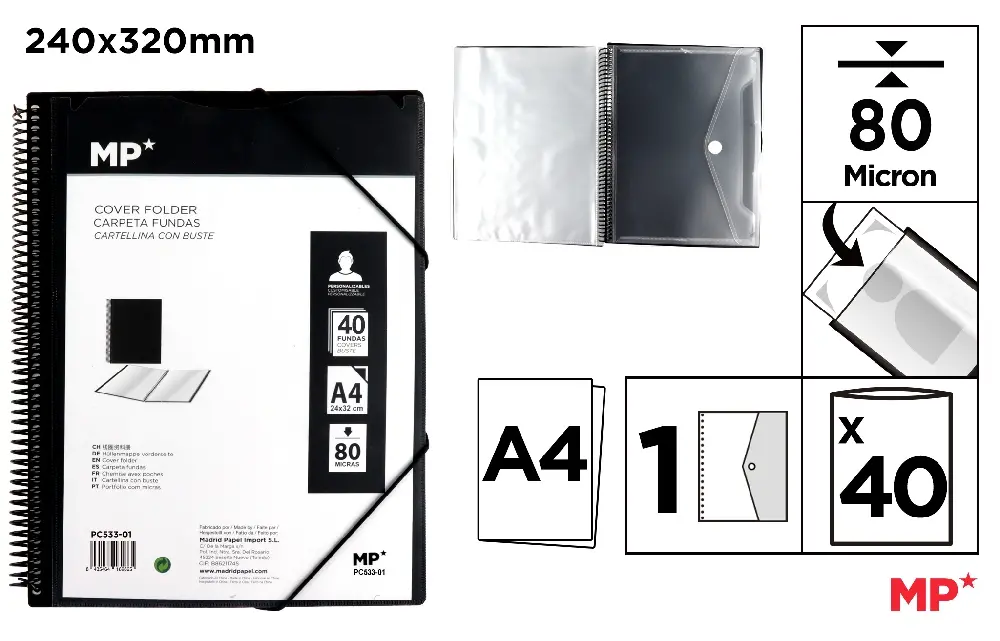 40-POCKET A4 FOLDER WITH TRANSLUCENT SPIRAL