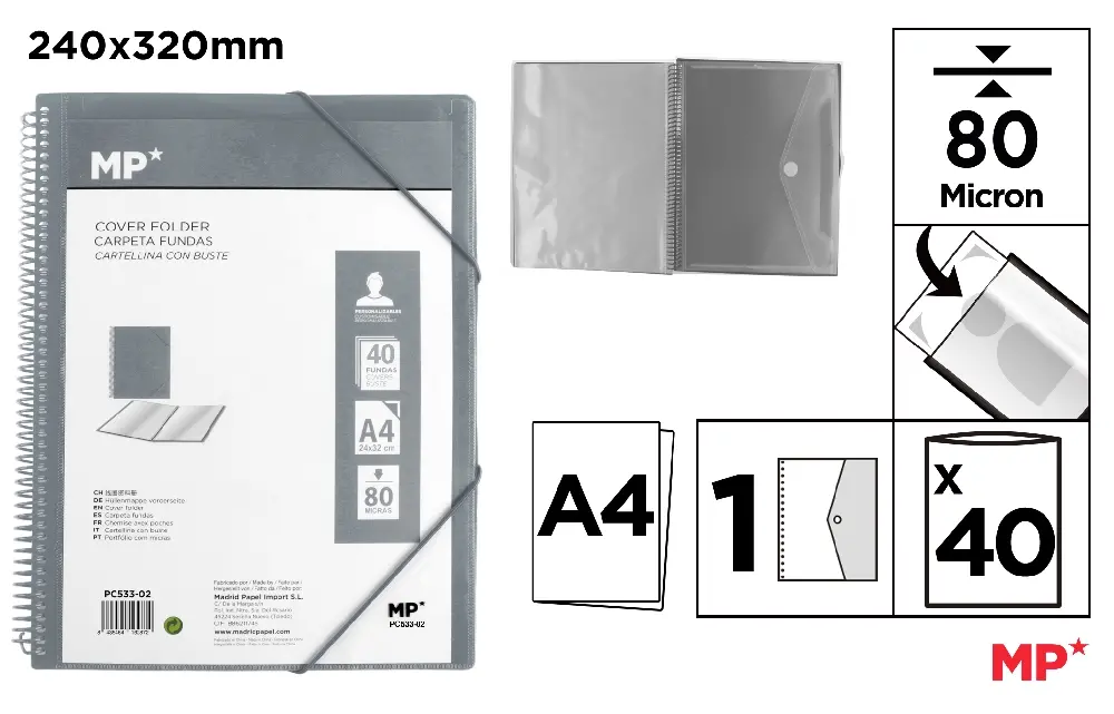 40-POCKET A4 FOLDER WITH TRANSLUCENT SPIRAL