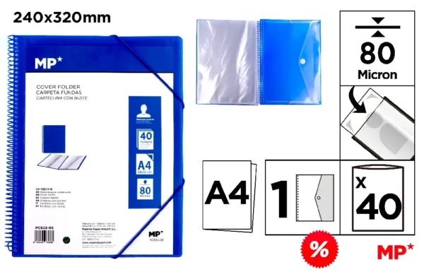 40-POCKET A4 FOLDER WITH TRANSLUCENT SPIRAL