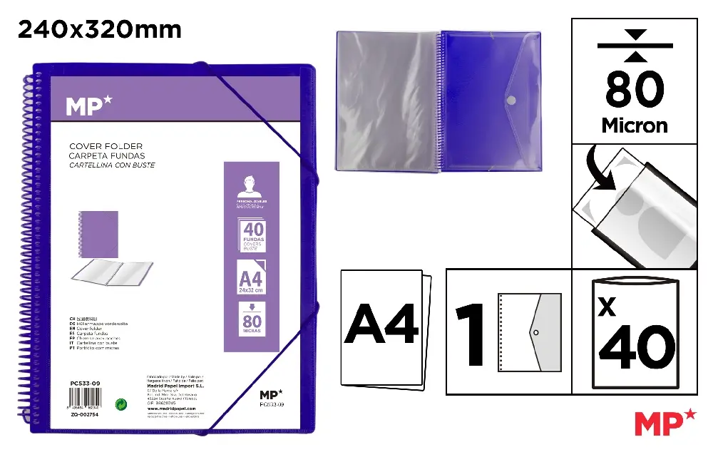 40-POCKET A4 FOLDER WITH TRANSLUCENT SPIRAL