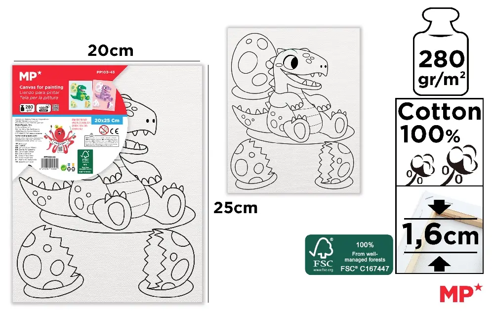 CHILDREN'S CANVAS FOR COLORING 20 x 25 cm