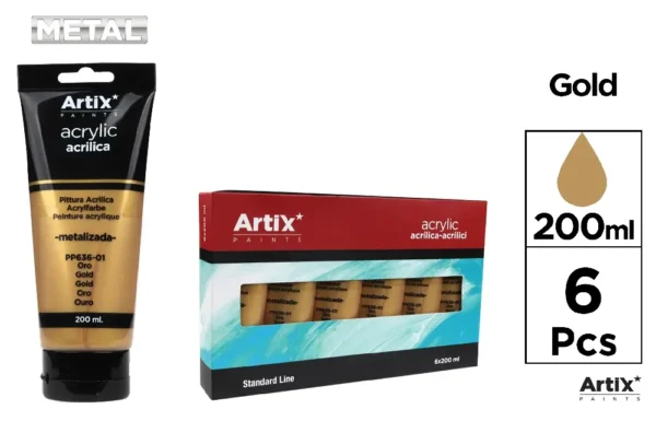 ACRYLIC PAINT TUBE 200 ml METALLIC GOLD