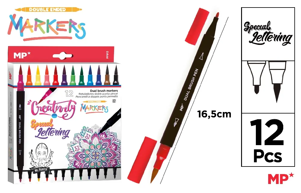 DOUBLE TIP BRUSH MARKERS 12 pcs.