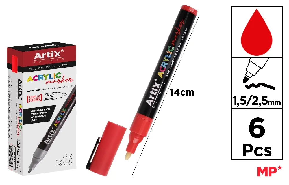 RED ACRYLIC MARKER.